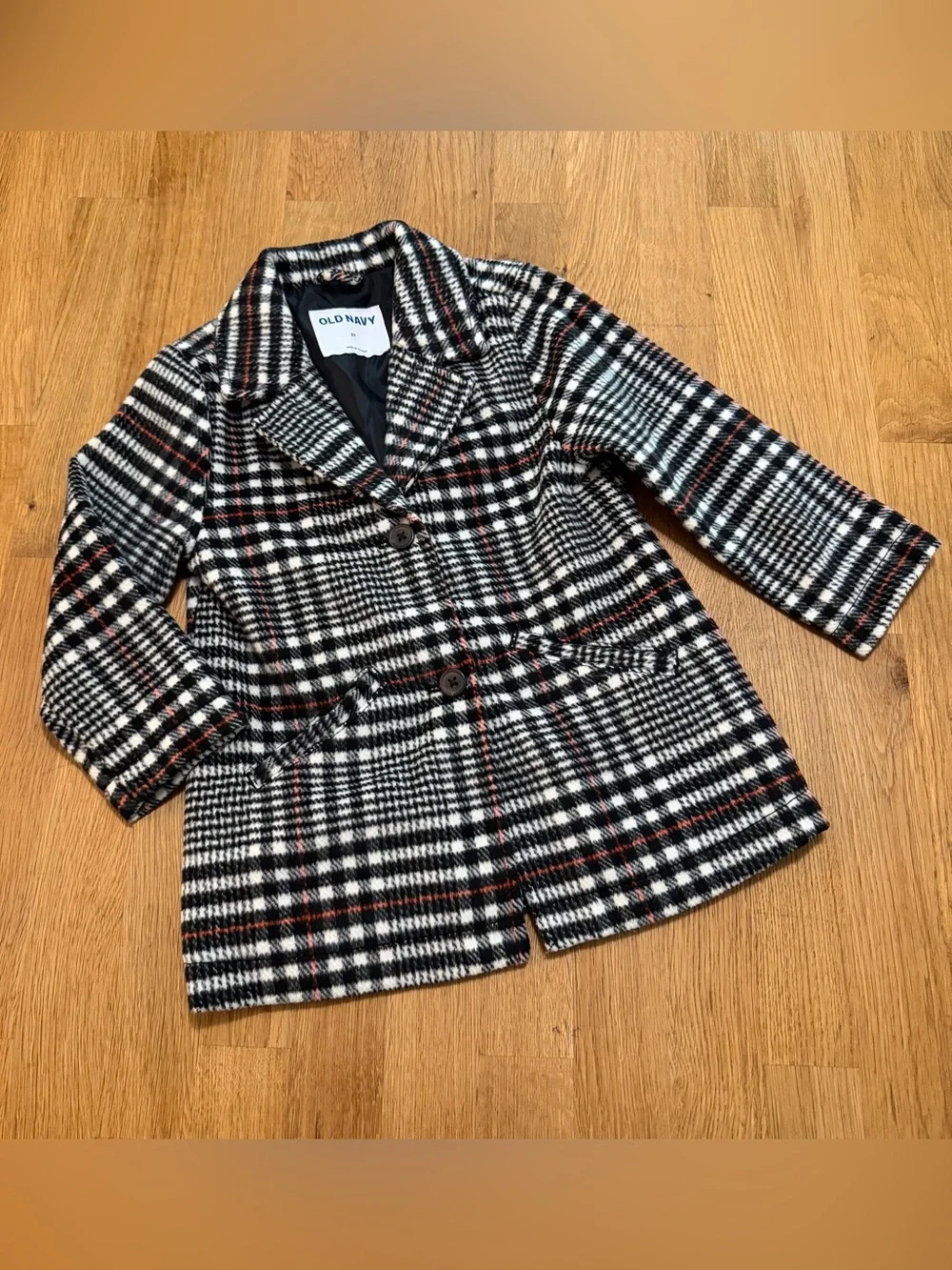 Old Navy 3T Black Menswear Plaid Coat